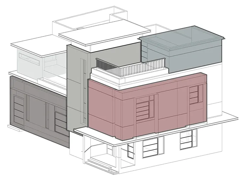 Distinct volumes and projecting roof planes