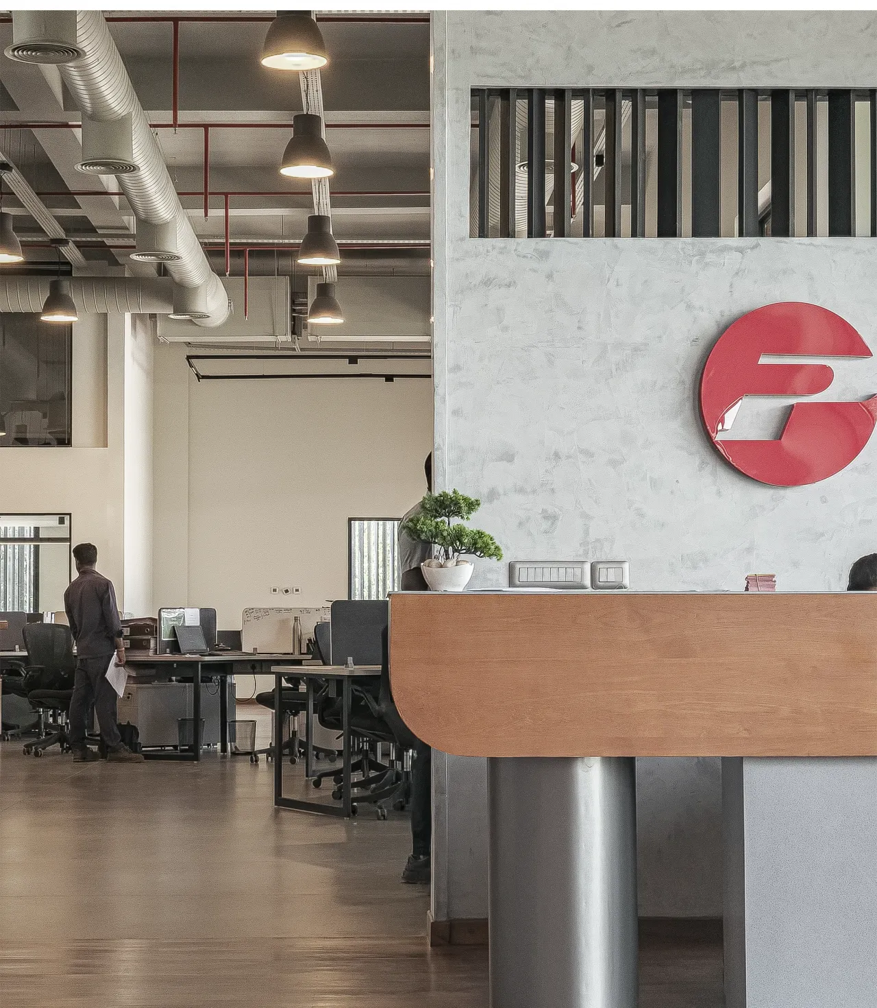 Reception beside the open workspace