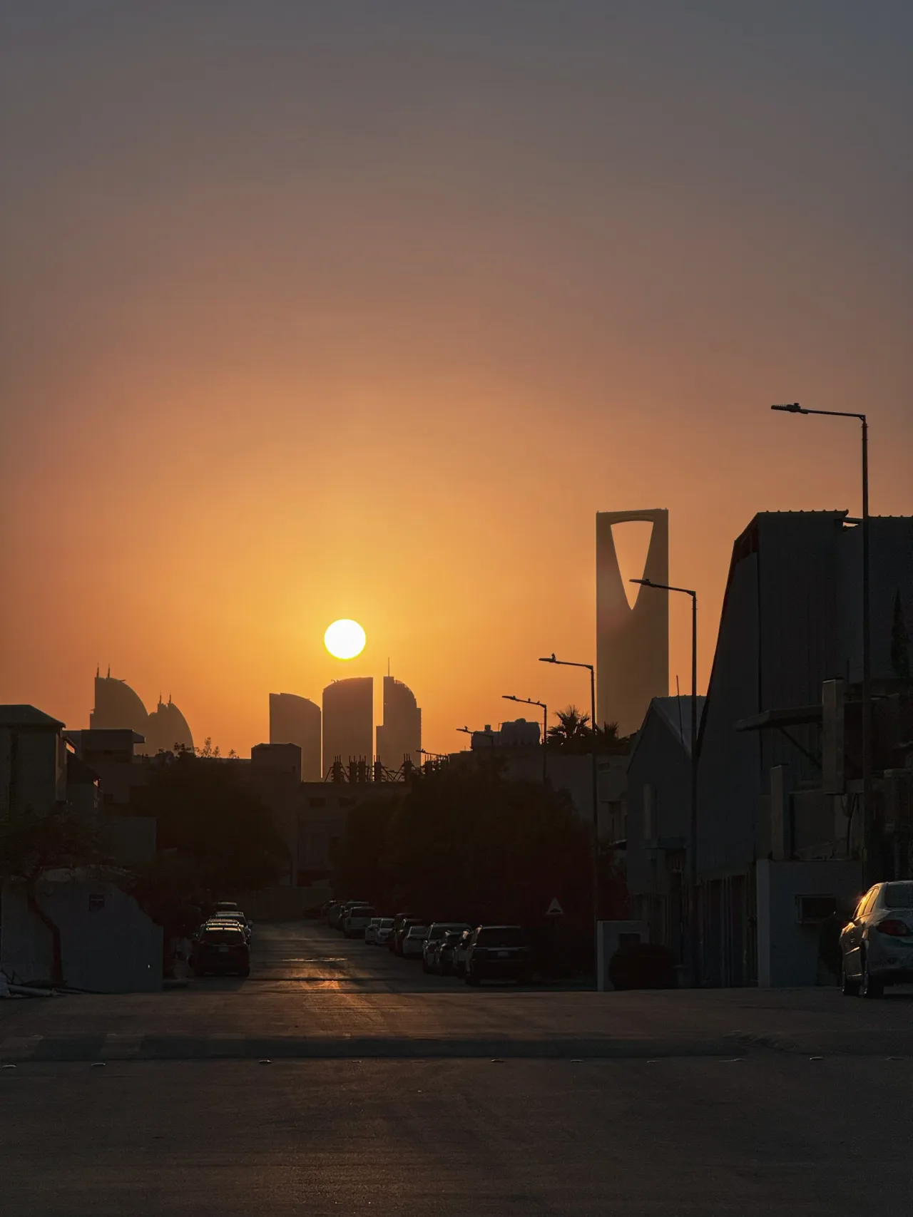City skyline at sunset