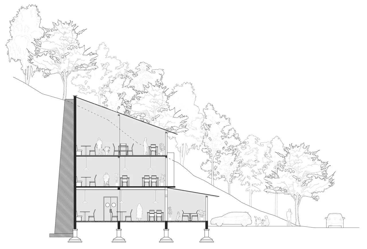 Section through the stepped development