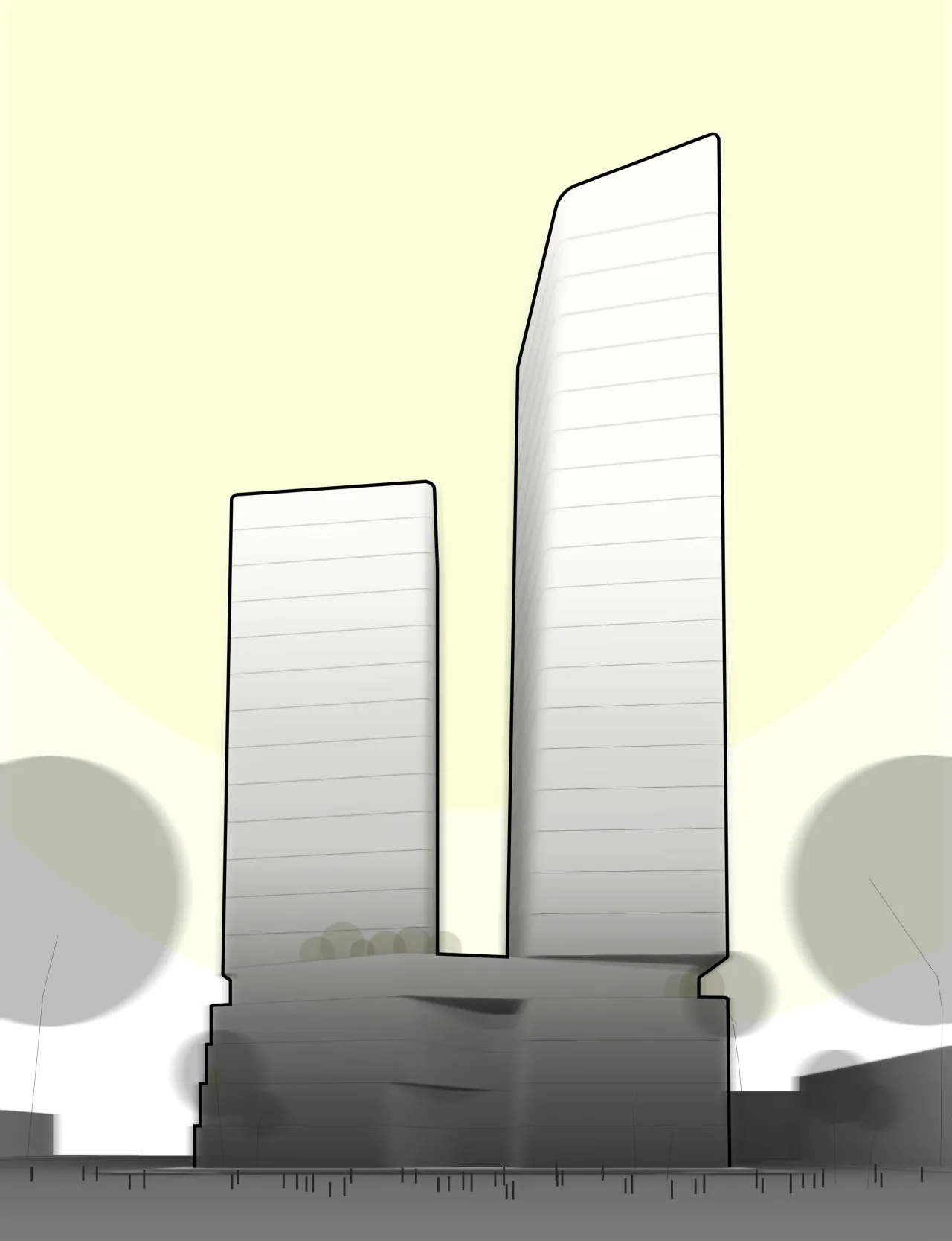 Concept silhouette — the relationship between the two tower heights
